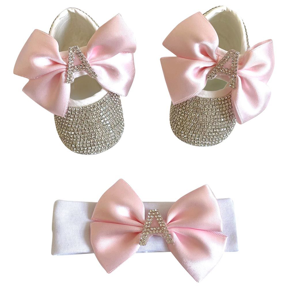 Mini Plum - Personalised Baby Shoes & Headband - Light Pink