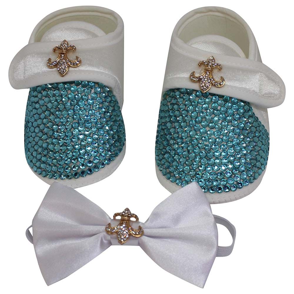 Mini Plum - Personalised Baby Shoes & Bow Tie - Blue