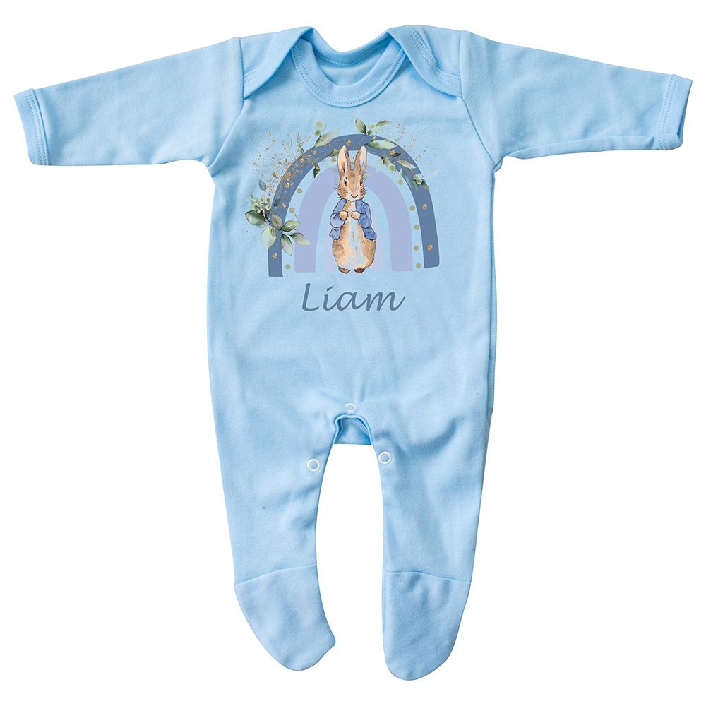 Mini Plum - Personalised Bunny Baby Grow & Blanket - Blue