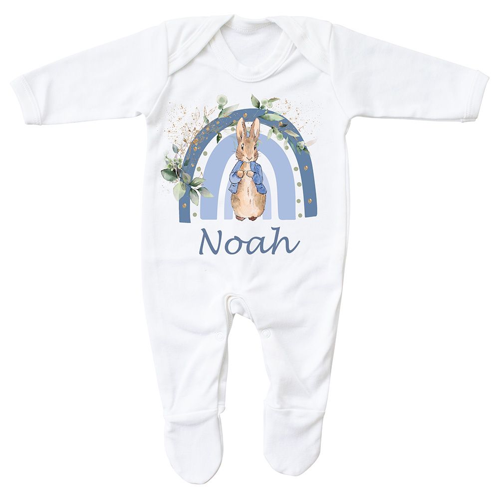 Mini Plum - Personalised Rabbit Baby Grow - White