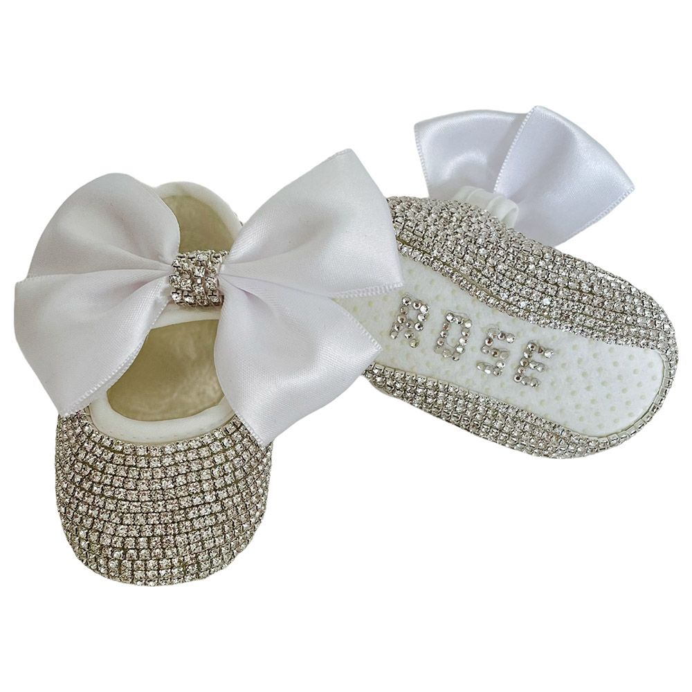 Mini Plum - Personalised Crystal Baby Shoes & Headband - White