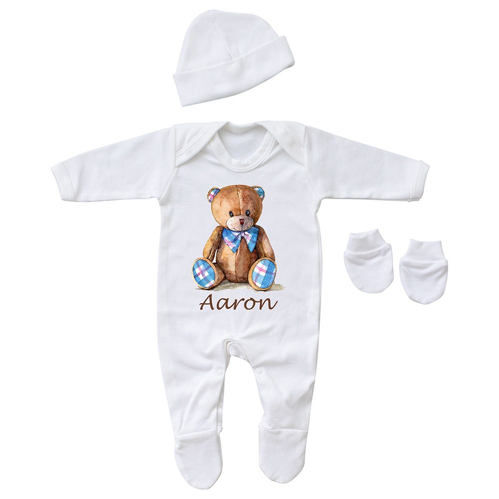 Mini Plum - 3pc-Set - Personalised Bear Outfit - White