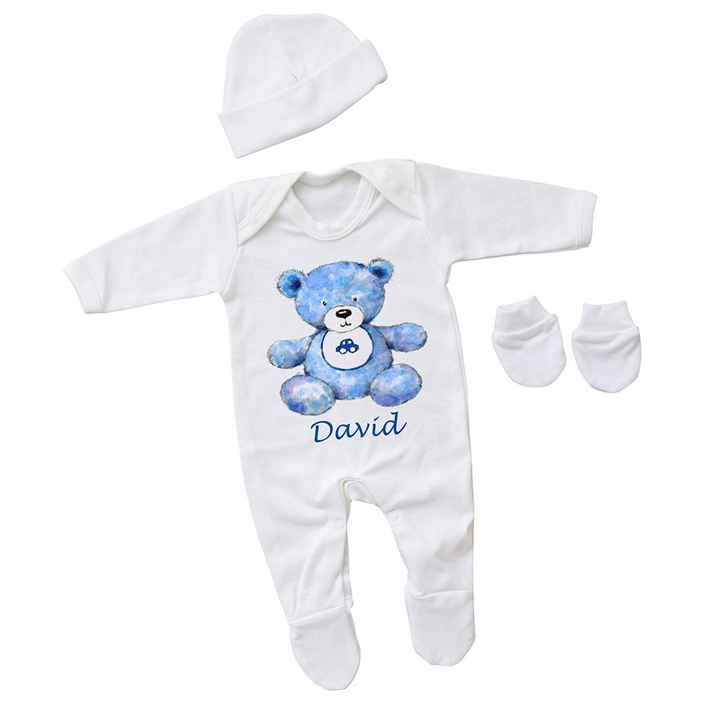 Mini Plum - 3pc-Set - Personalised Teddy Outfit - White