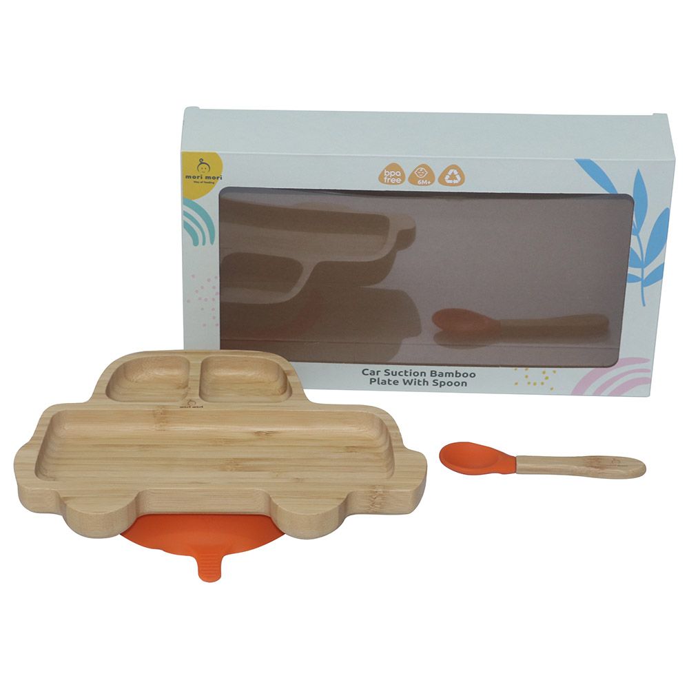 Mori Mori - Car Plate w/ Spoon & Silicone Suction - Orange