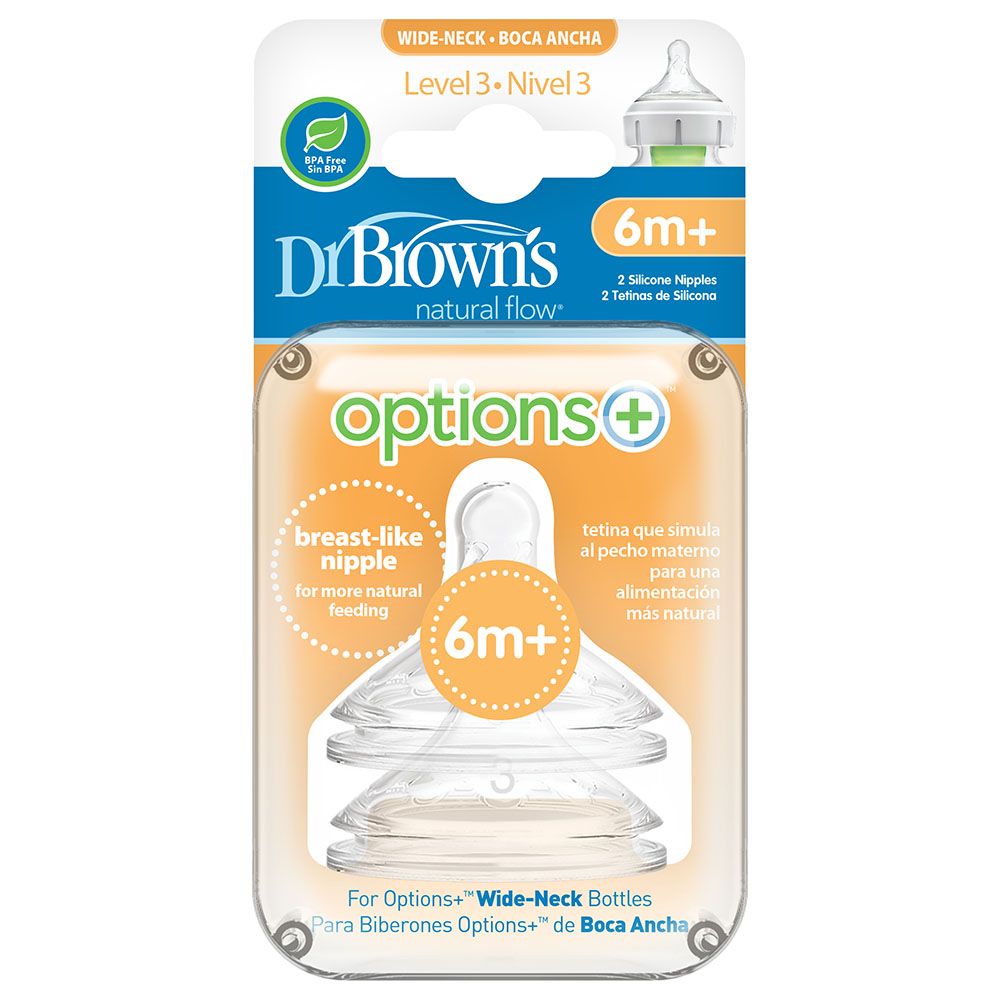 Dr. Brown's - Level 3 Wide-Neck Silicone Options+ Nipple 2pcs