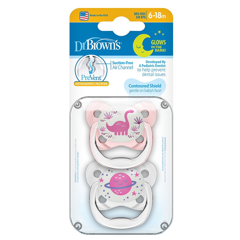 Dr. Brown's - Glow In The Dark Pacifier 6-18M 2pcs - Pink