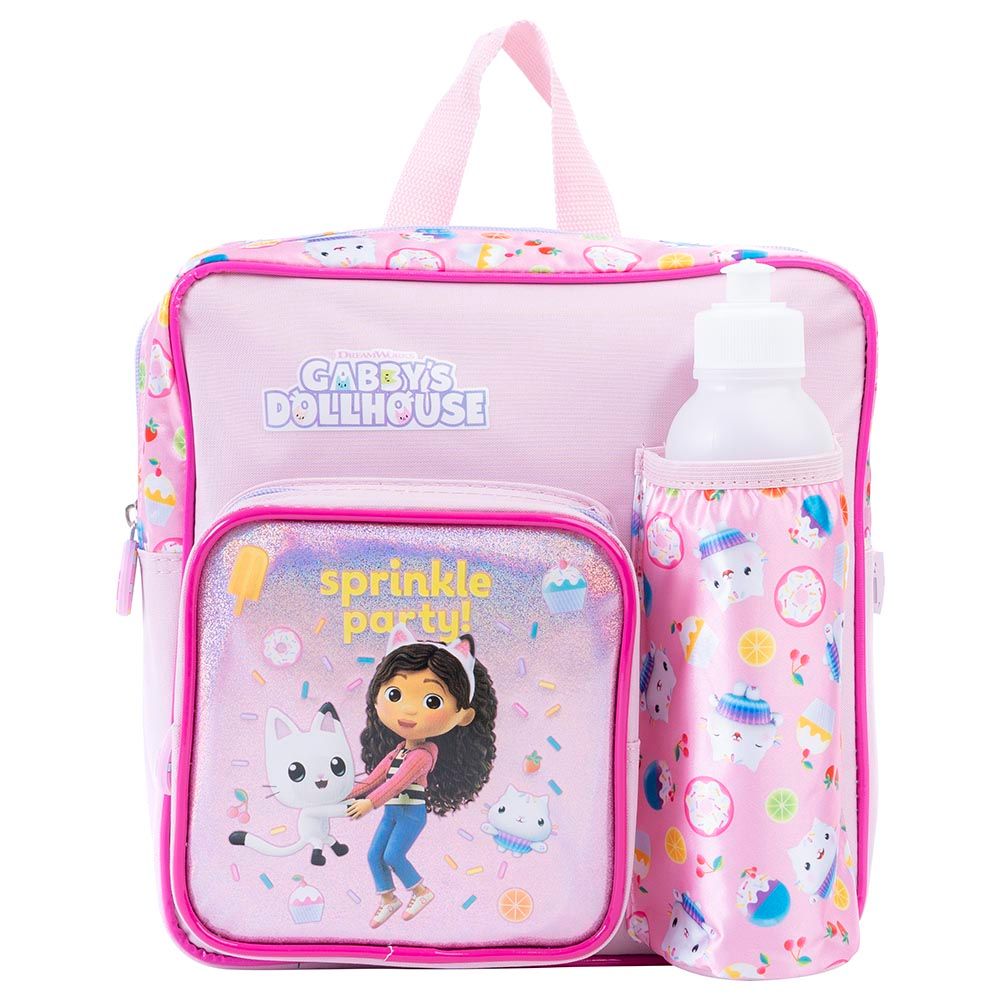 Gabbys Doll House 4 Piece Backpack Set, Flip Sequin School Bag for Girls with Front Zip Pocket , Foam Mesh Side Pockets, Insulated Lunch Box, Water