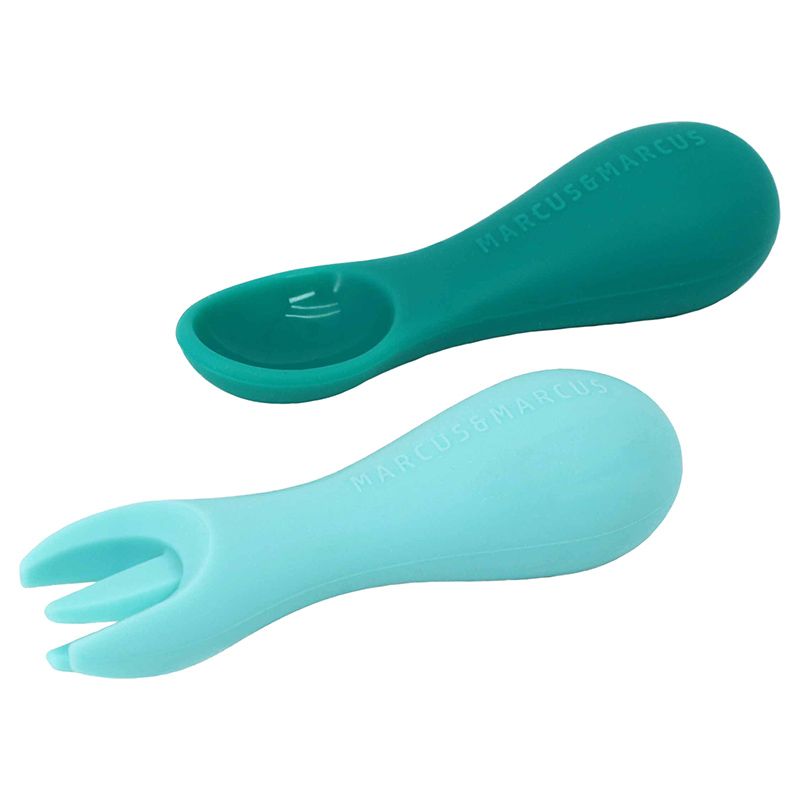 Silicone spoon set, short - Sebra Eat - Vintage blue