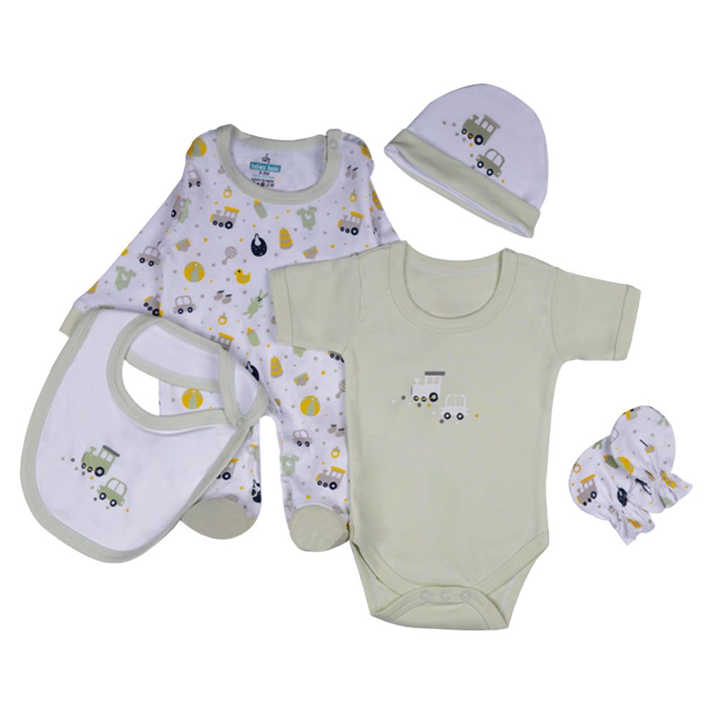 Babies Basic 5pc Set Unisex 100 Cotton Gift Box Green