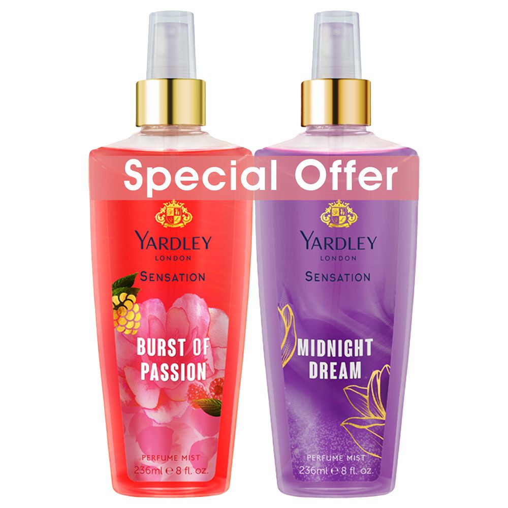 Yardley Body Mist 2x236ml Burst Of Passion Midnight Dreams Buy