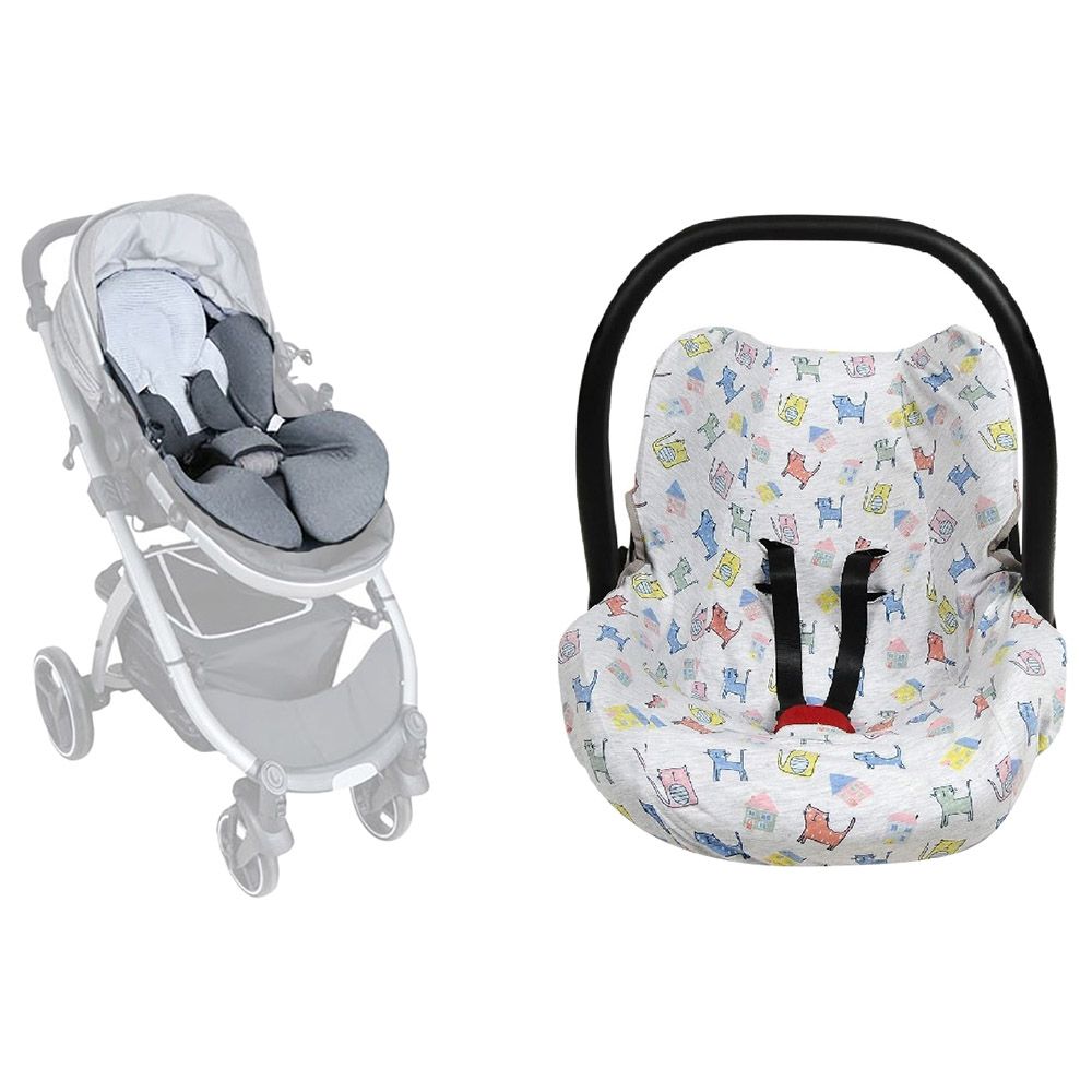 Ubeybi Thermal Urban Baby Stroller Baby Carrier Cushion Gray w Car Seat Cover White