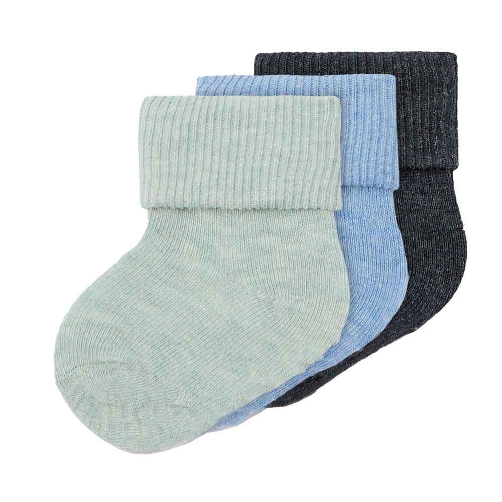 Name It - 3pc-Set - Baby Boys Solid Socks - Grey Pinstripe