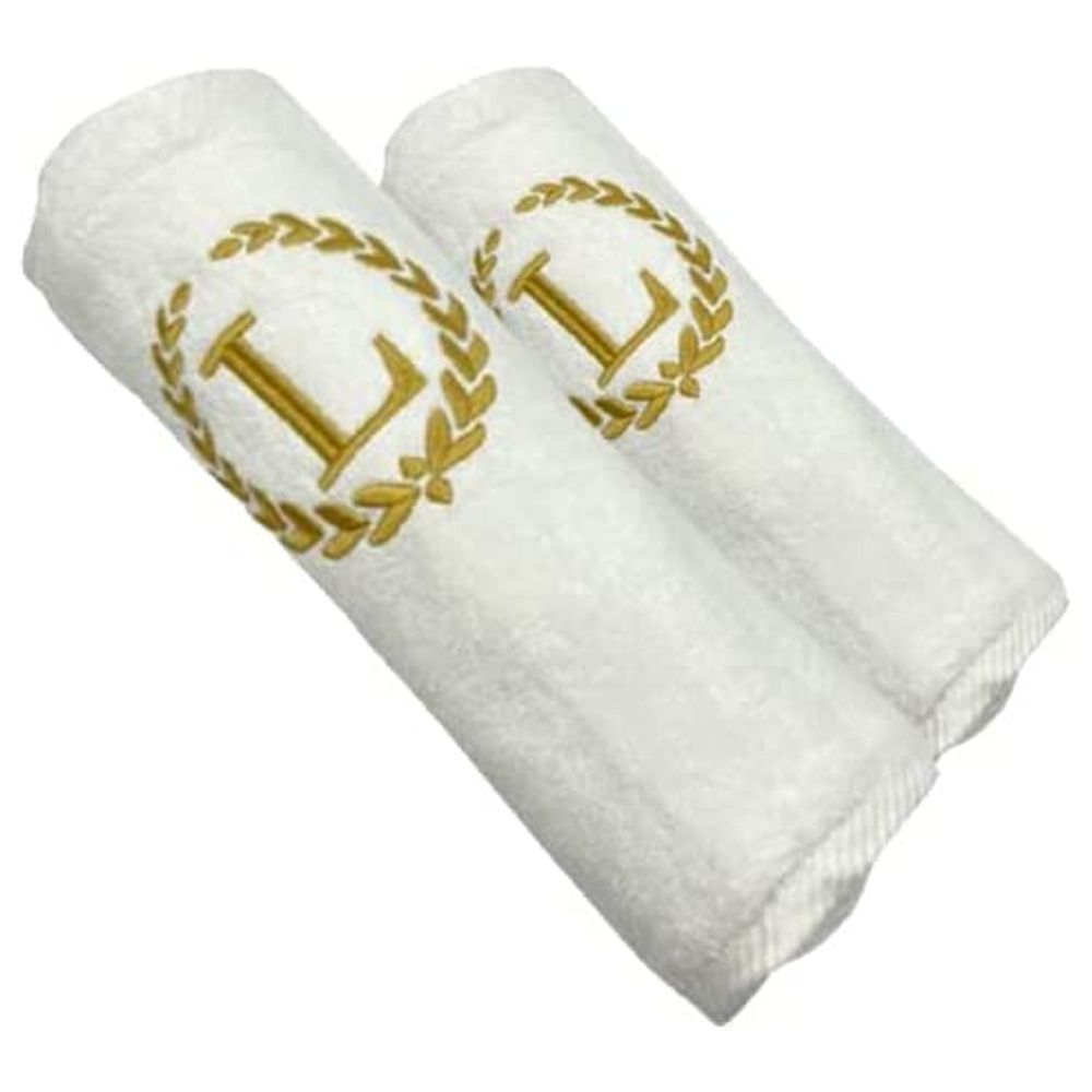 BYFT Letter L Embroidered For You 2pc Towel Set White