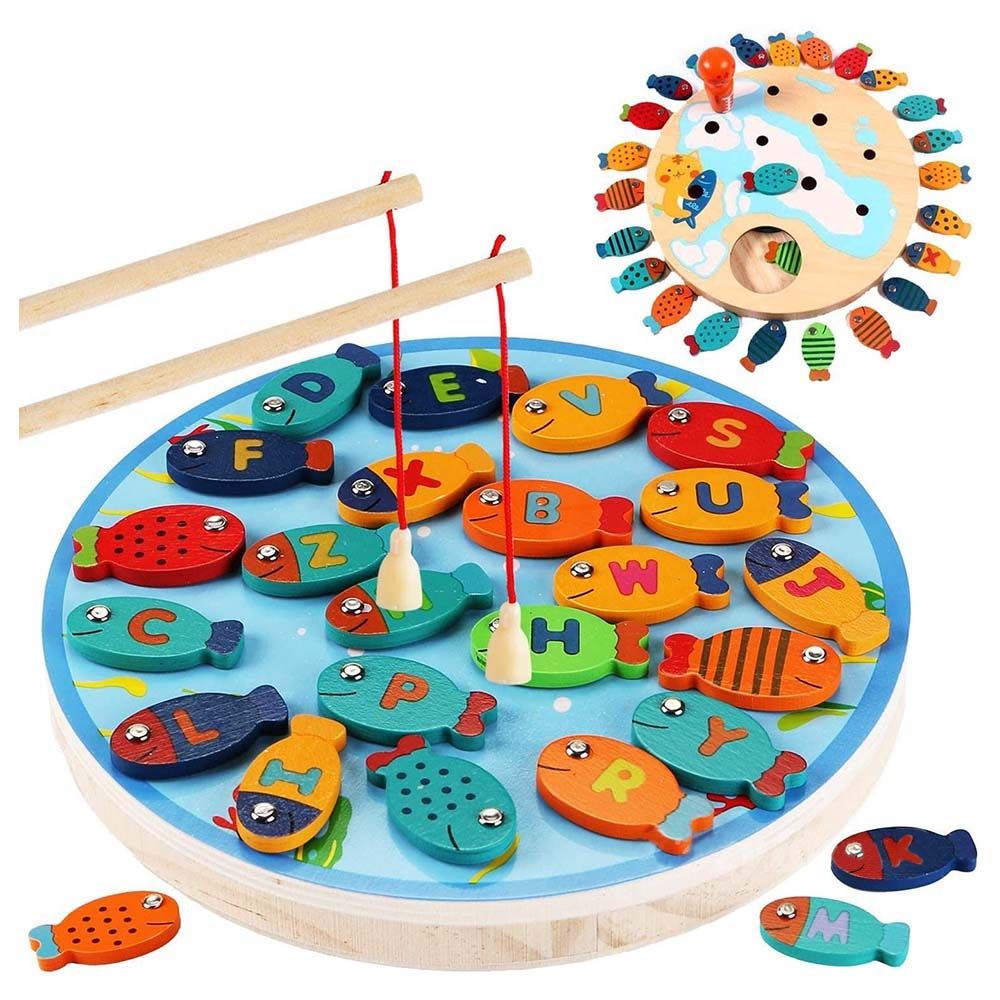 Magnetic Fishing Game Marine Life Cognition Color Number Wooden