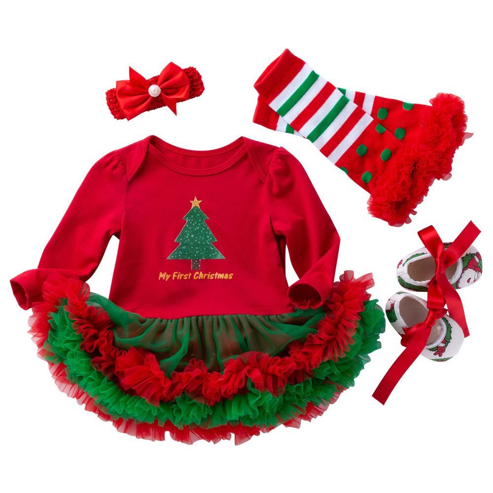 My First Christmas Outfit Baby Girl Long Sleeve Romper and Tutu Skirt Leg  Warmers with Headband 4PCS Clothes Set (Red, 3-6 Months) price in UAE,  UAE