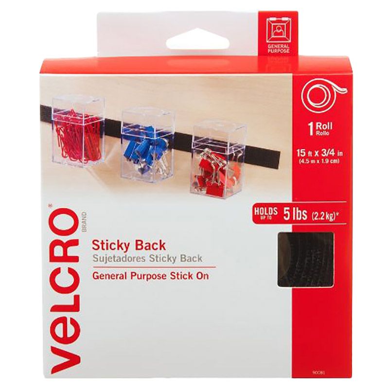 VELCRO Brand Sticky Back Strips with Adhesive | 4 Count | Black 3 1/2 x 3/4  In | Hook and Loop Fasteners for Home Organization, Classroom or Office