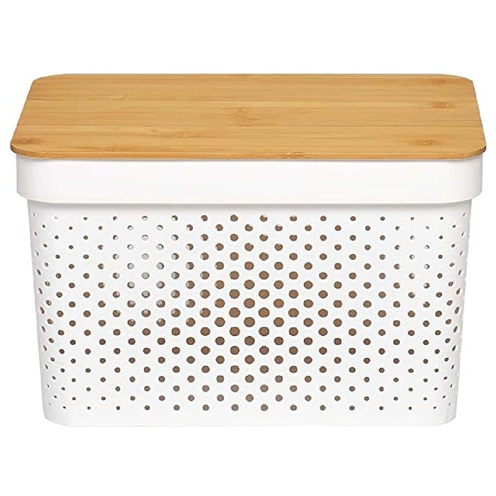 Hudson Home White Stackable Storage Bin With Bamboo Lid