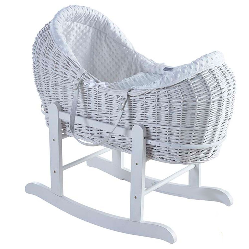 Grey and white moses basket hot sale with stand