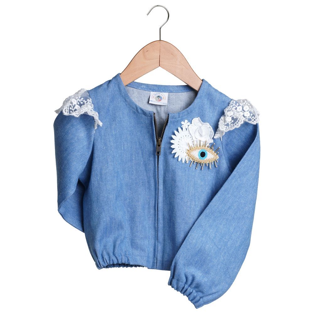 Jean jacket best sale with lace sleeves