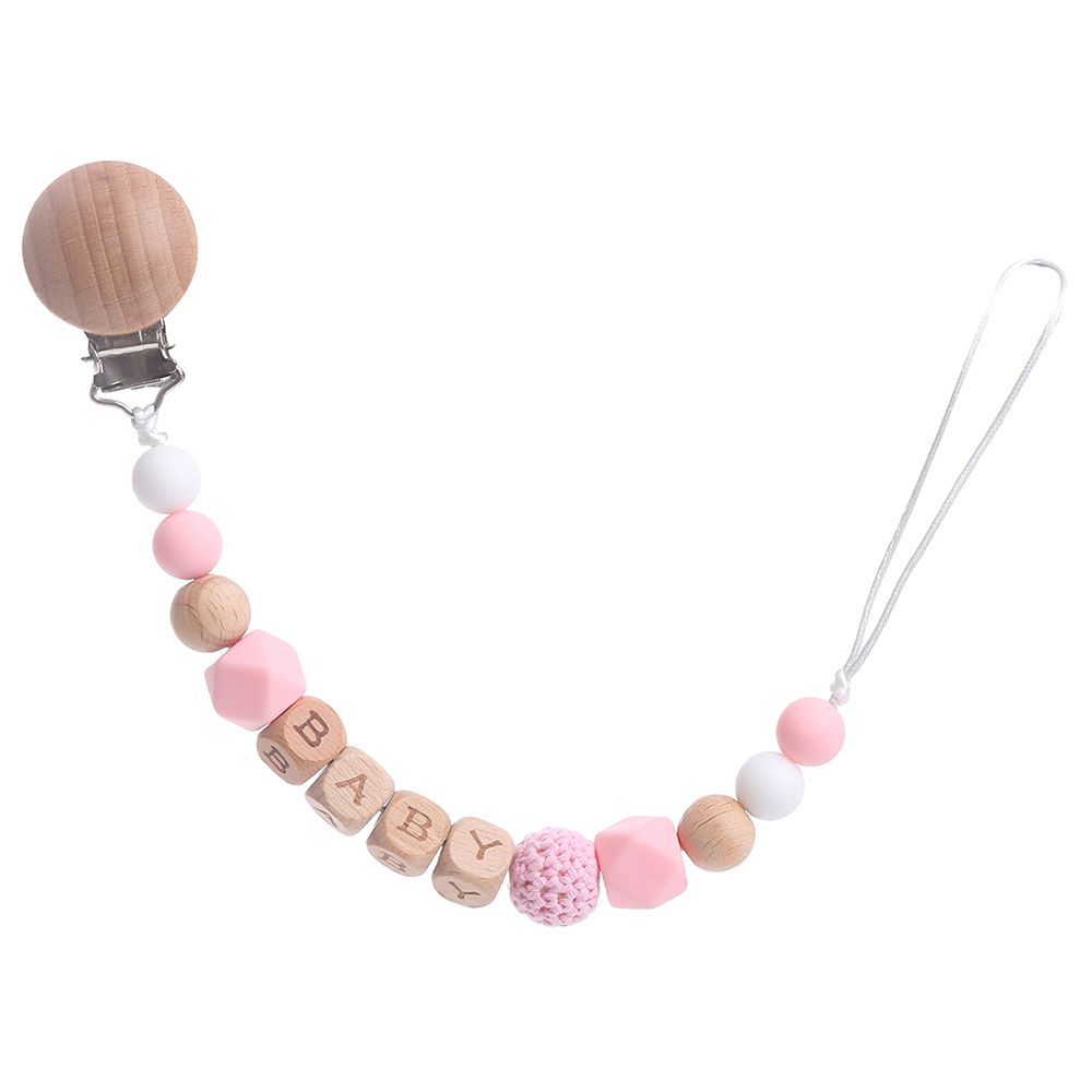 Factory Price - Sean Silicone & Wooden Pacifier Clip - Pink