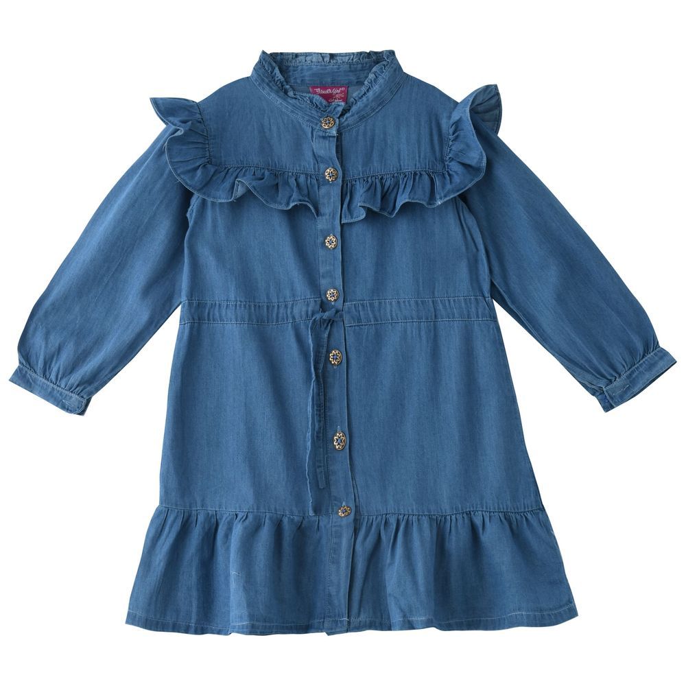Young Girl Flap Pocket Denim Shirt Dress | SHEIN