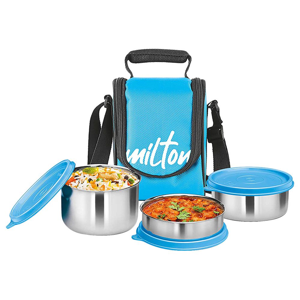 Milton Double Decker Lunch Box Set With 3 Leak Proof Plastic Container (  Blue)