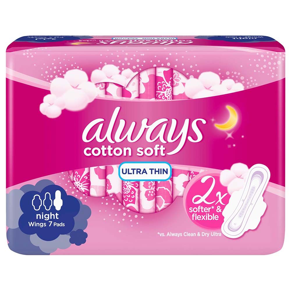 Always Cotton Soft Ultra Thin Night Sanitary Pads With Wings 7 Pads