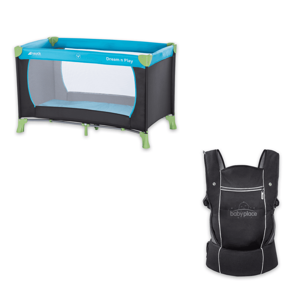 Hauck Dream N Play Travel Cot Water Blue And Close To Me Baby Carrier Black