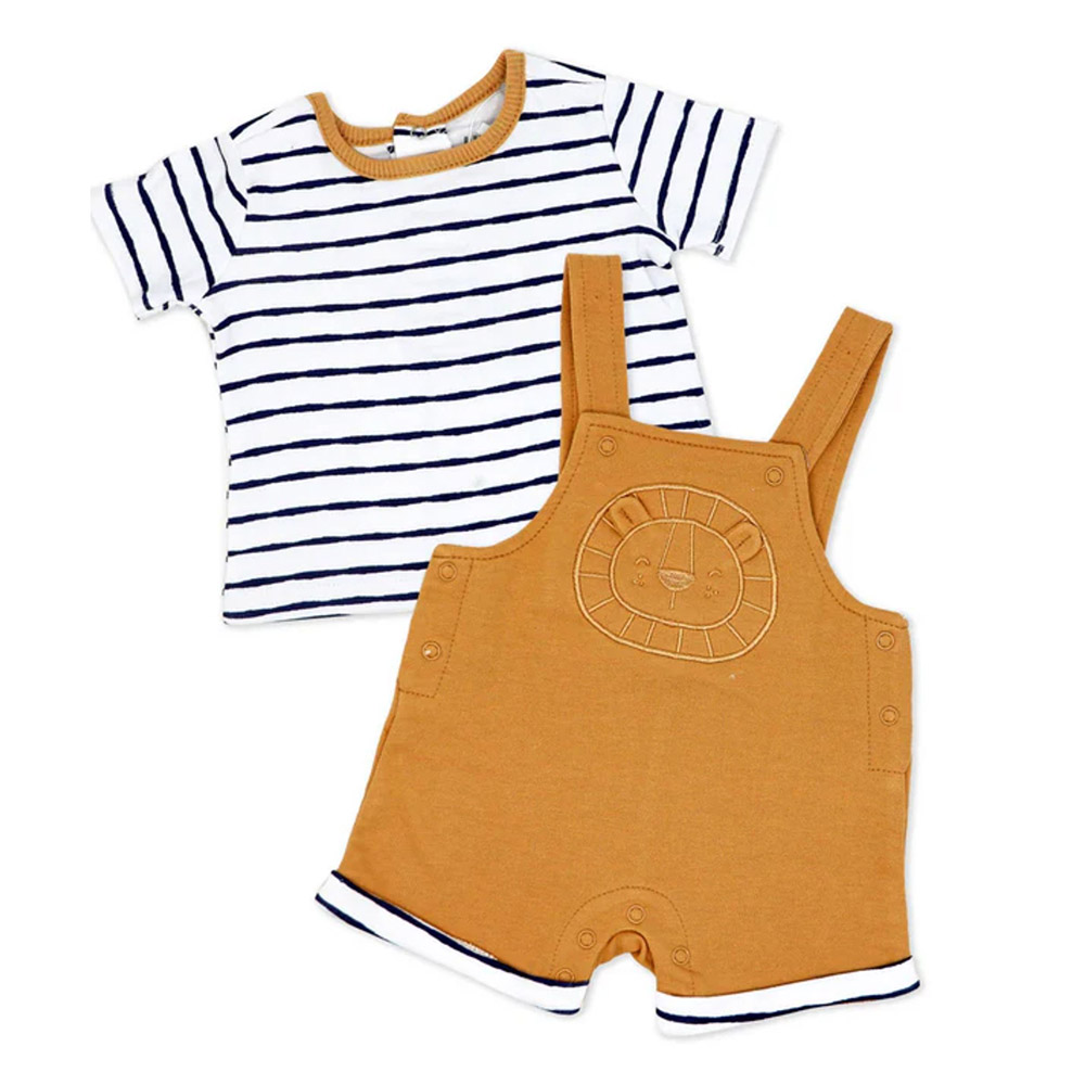 Lily Jack 2pc Set Baby Boy T Shirt w Dungaree Brown White