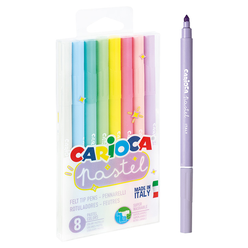 Carioca - Pastel Plastic Box Felt Tip Pens - 8pcs