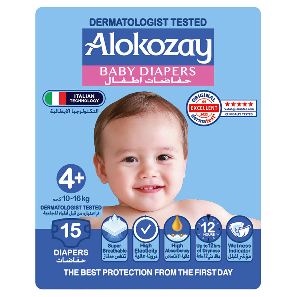 Alokozay - Premium Baby Diapers 10-16kg Size 4+ - 15pcs