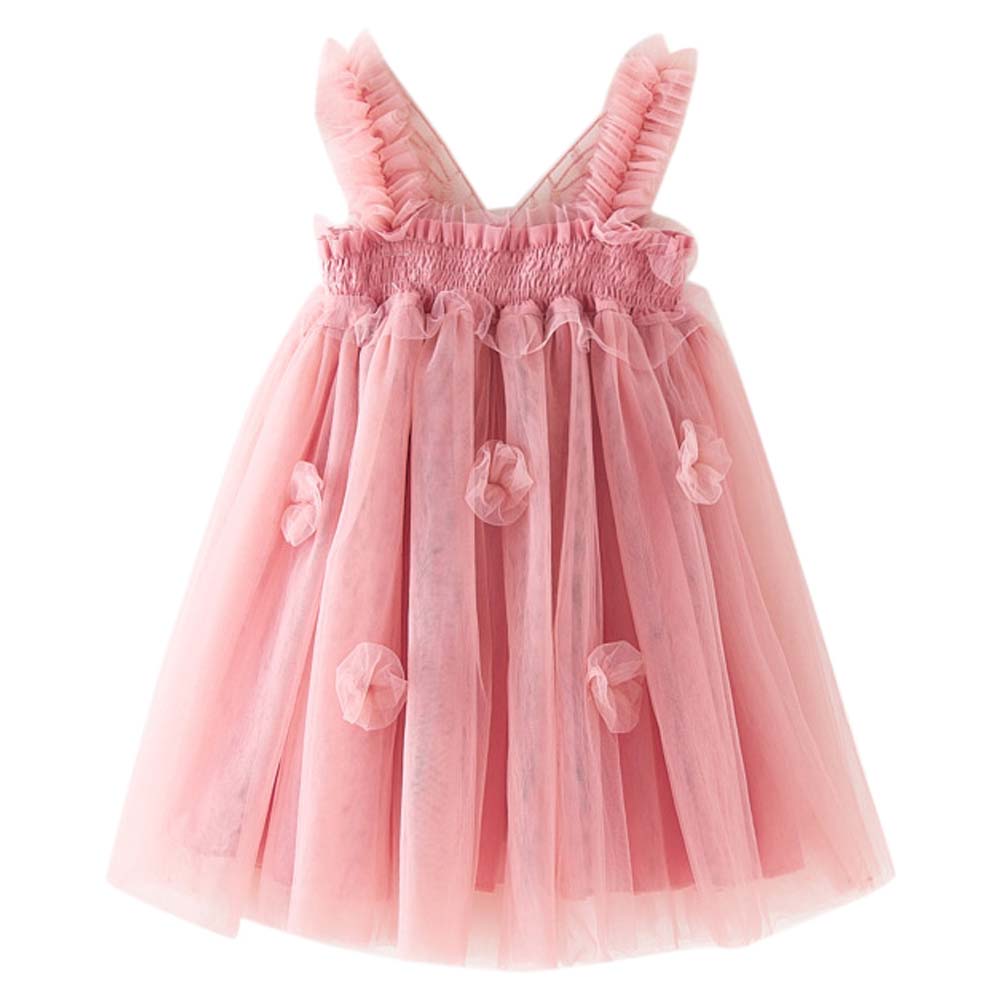 Sugar Rush - Appliqued Square-Neck Party Dress - Light Pink