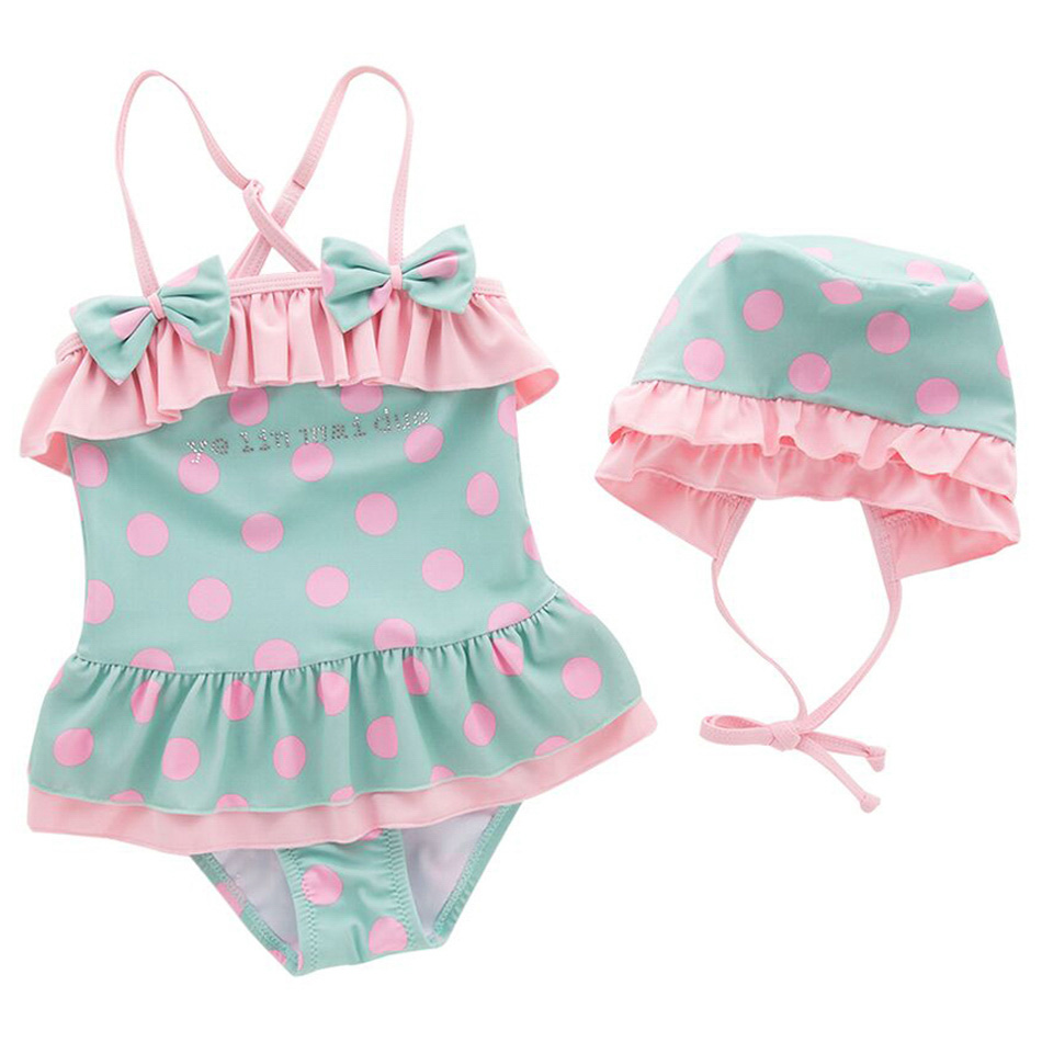 Super Cute - Pink Polka Dot 1-pc Swimwear + Swim cap | Buy at Best ...