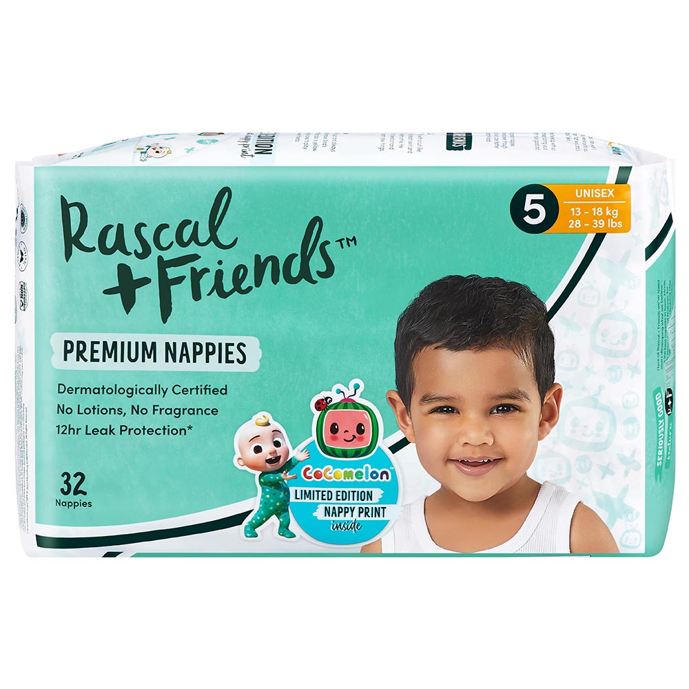 Rascal + Friends - Cocomelon Nappies - 13-18 Kg - Size 5 - 32pcs