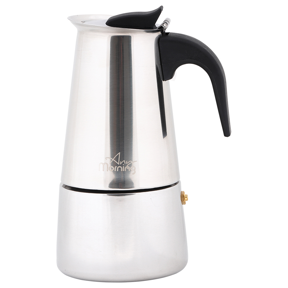 Fdit 200ml Stainless Steel Stovetop Coffee Maker Durable Espresso Pot Silver Moka Pot with Safety Valve