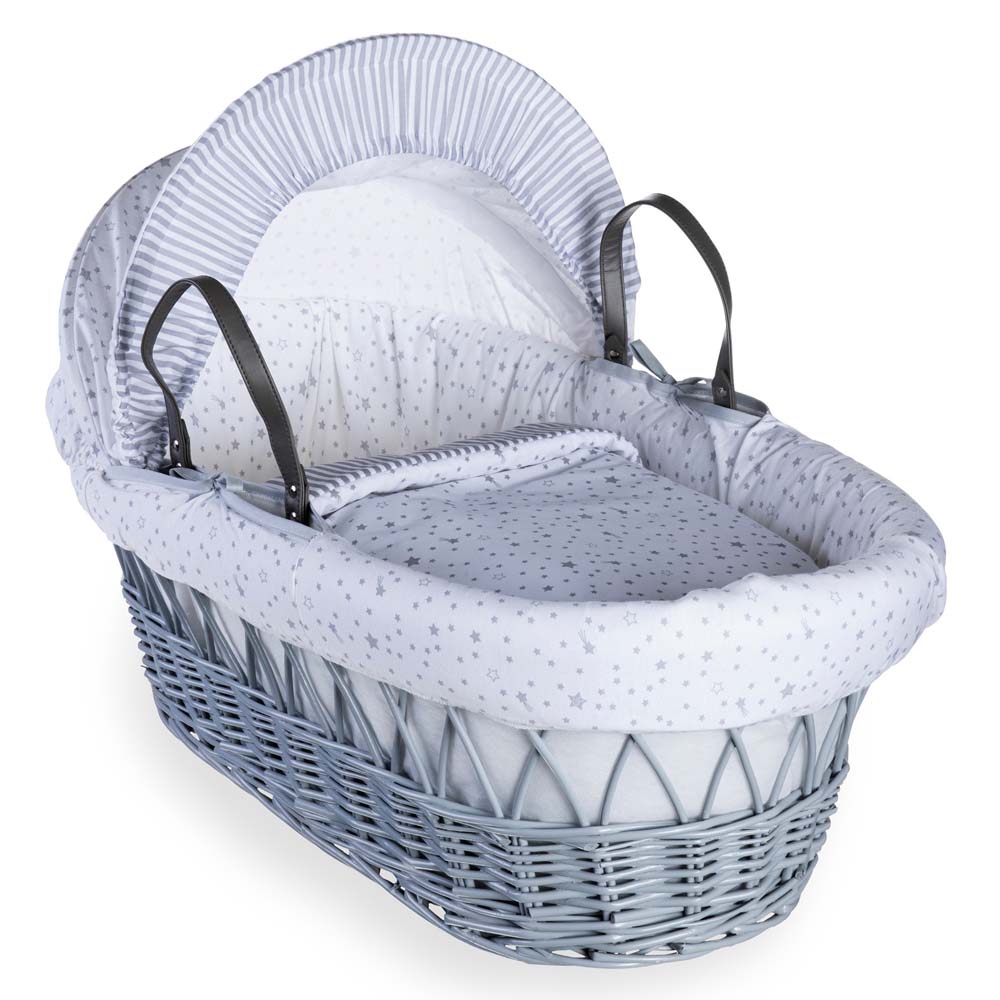 Grey and white clearance wicker moses basket