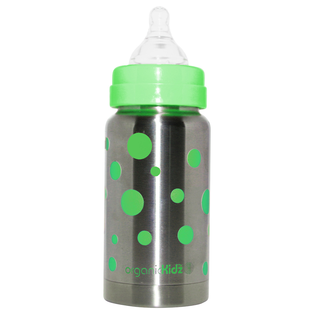 OrganicKidz Stainless Steel Wide Mouth 6M+ Baby Bottle Fast Flow