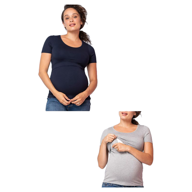 Laina Short Sleeve Maternity Nursing Top Navy Seraphine – Seven