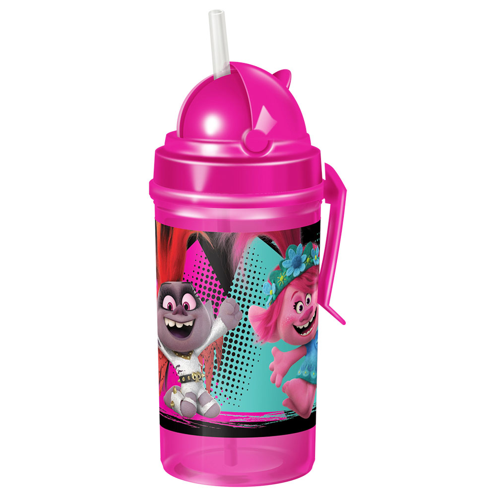 Trolls World Tour Water Bottle With Straw - Pink