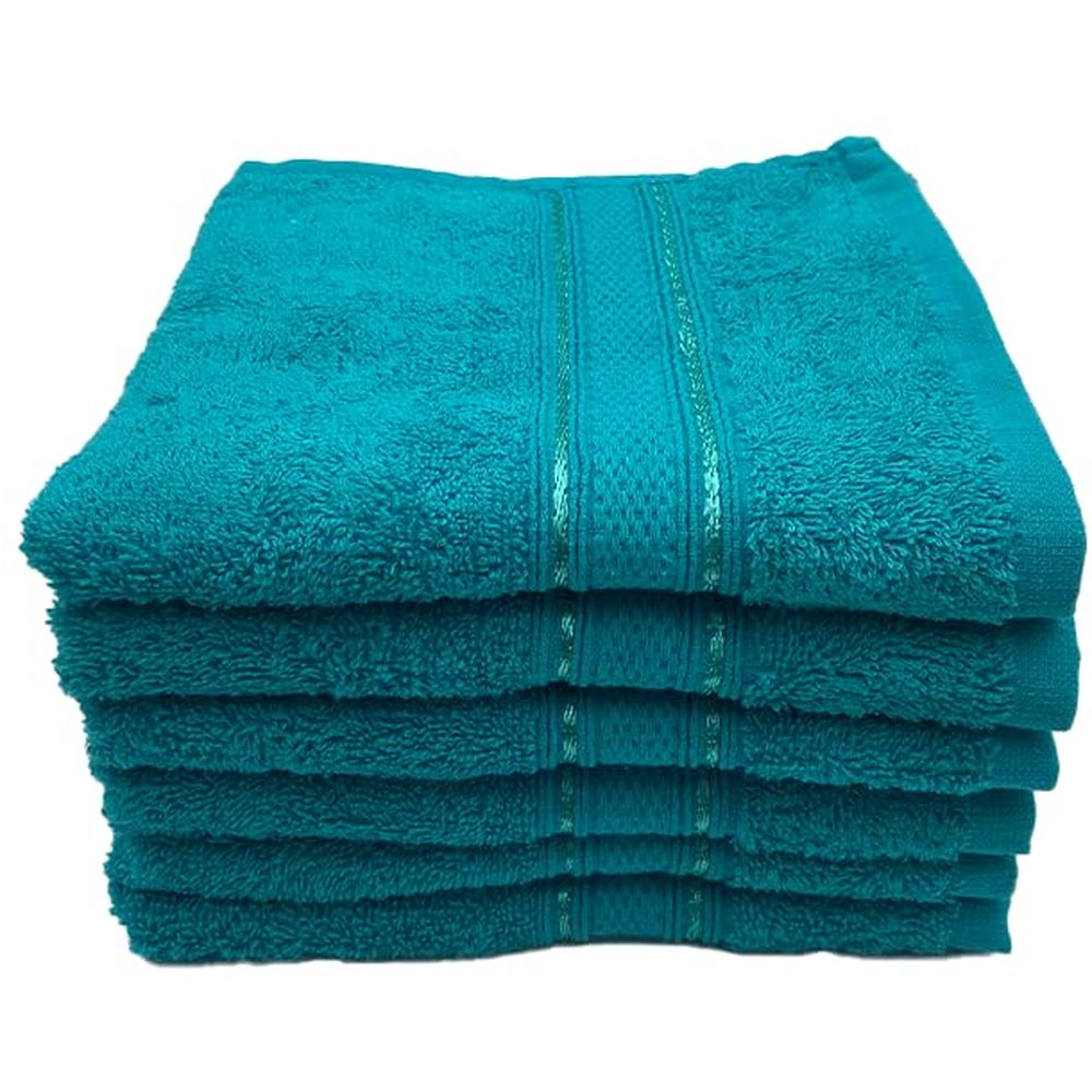 Byft 100 Cotton Daffodil Hand Towel 40X60Cm Set Of 6 Turquoise Blue