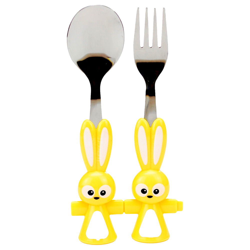 2pcs/set Stainless Steel Round Handle Fork And Spoon Set For Kids