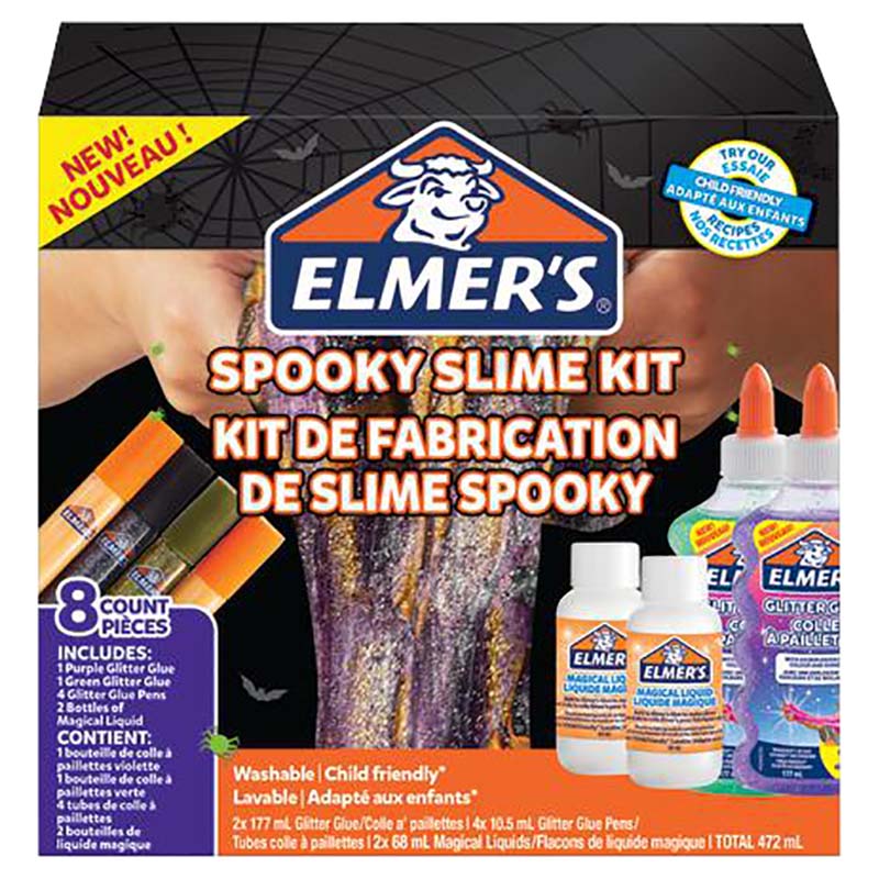 ELMER'S Kit de fabrication de Slime métallique, 2 flacons de colle  métallique (147 ml), 2 flacons de colle magique (68 ml)