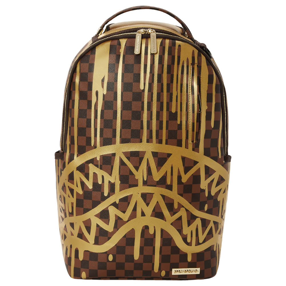 Sprayground gold checkered drips backpack sale