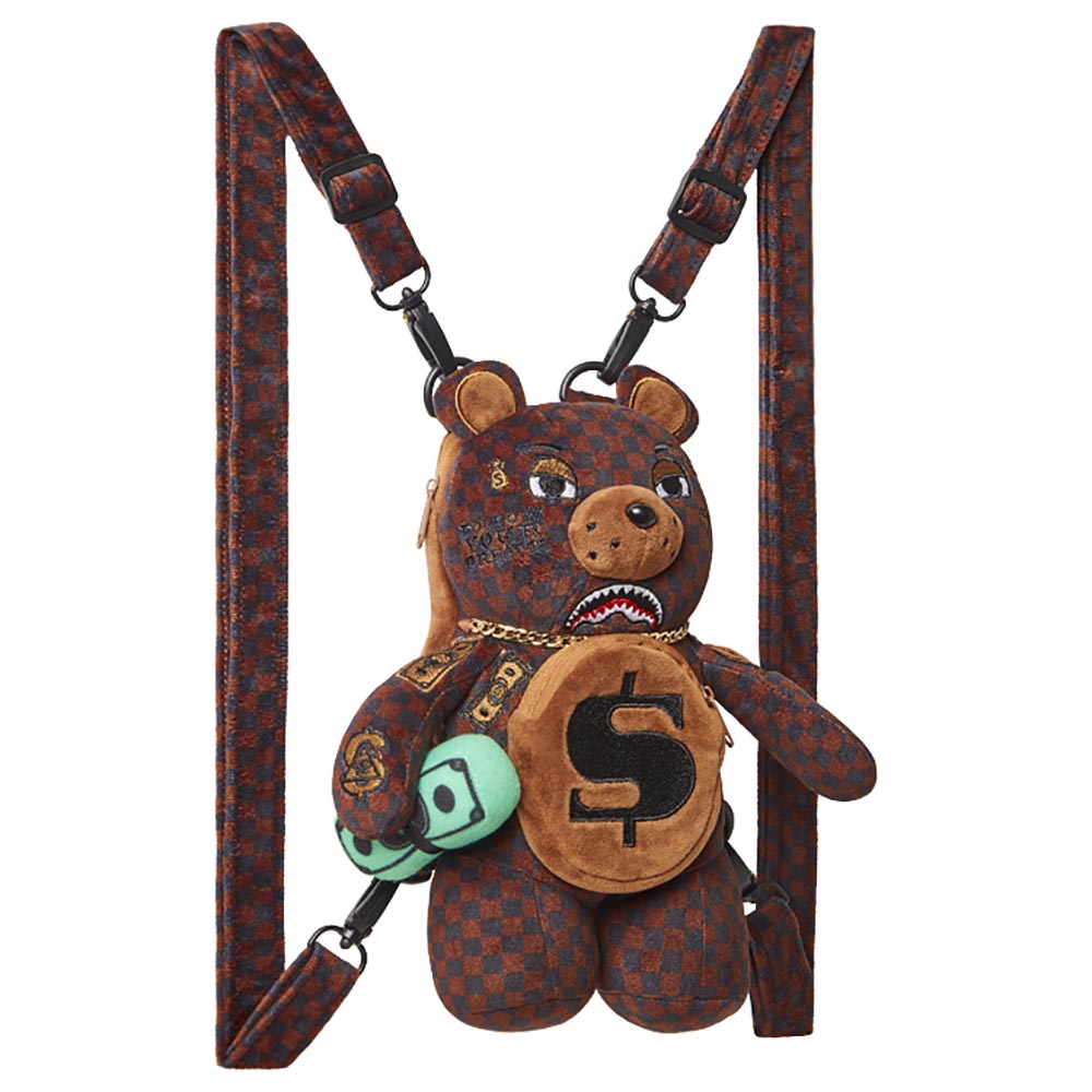 Sprayground Brown Shark In Paris Money Bear Backpack Checkered