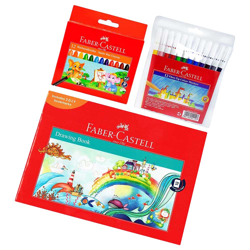 FABER CASTELL - 12 Fiber-Tip Colour Markers Sketch Pens Draw Paint Art Craft