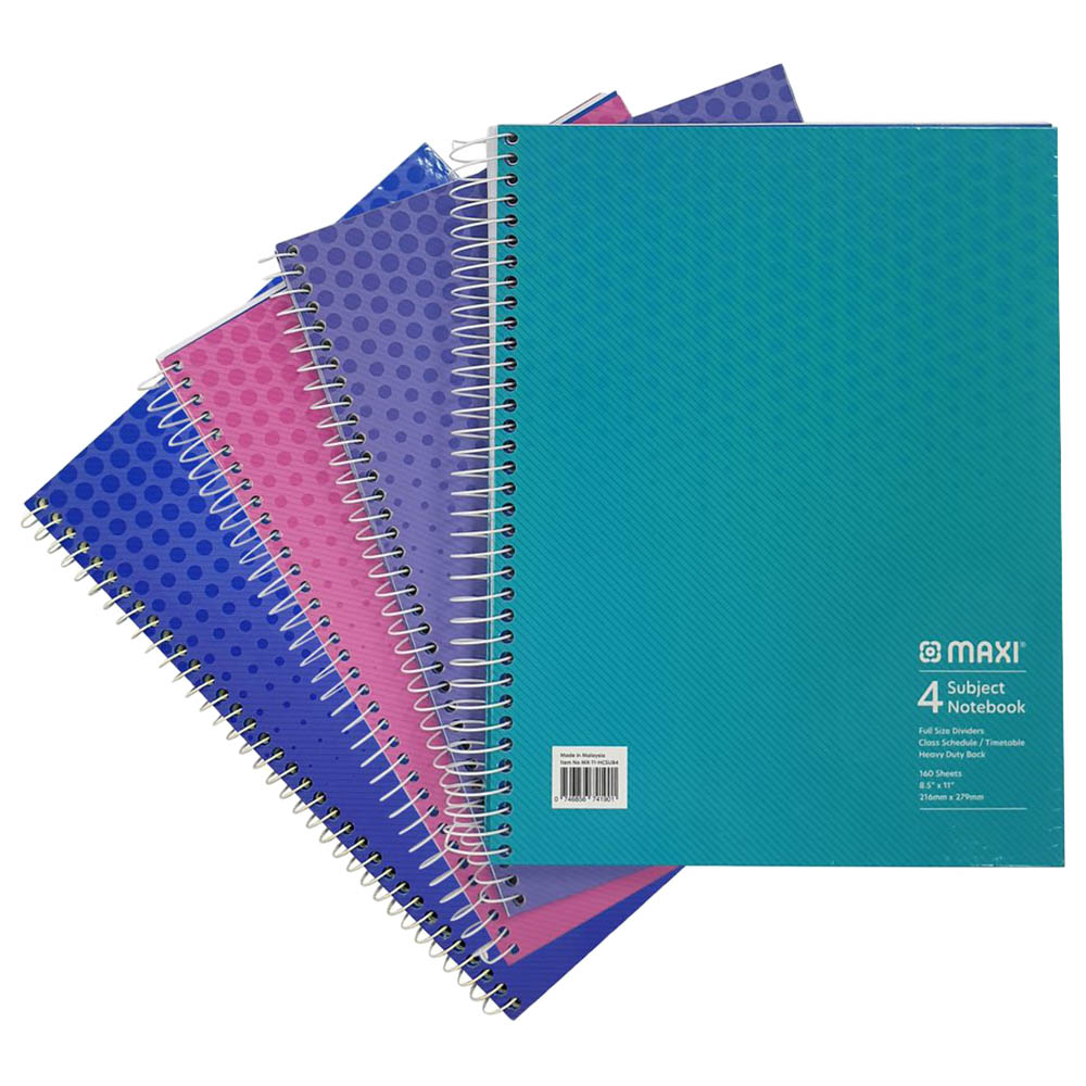 maxi-spiral-hardcover-4-subject-notebook-11x8-5-inch-assorted-1pc