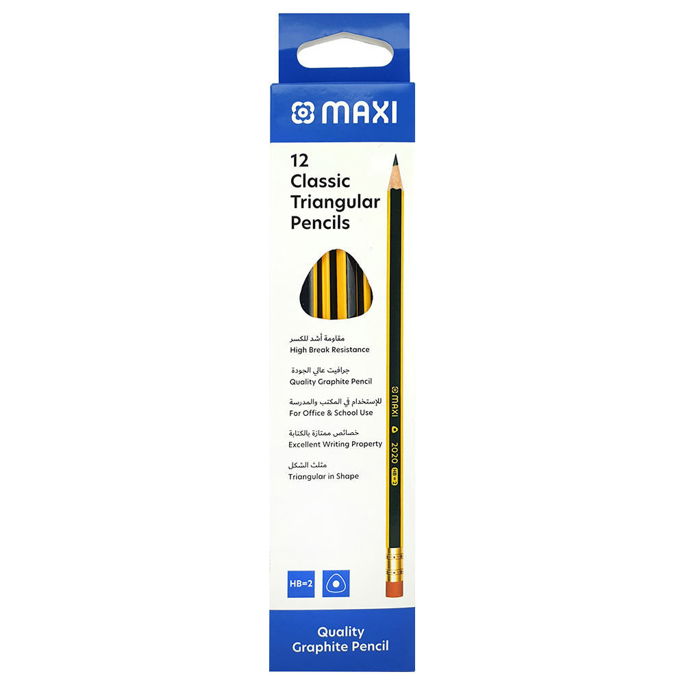 Maxi - Classic Triangular Black Lead Pencil - 12pcs