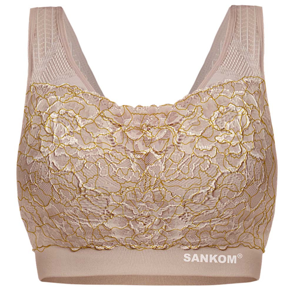 Sankom Support And Posture Classic Bra with Lace for Women - Peach