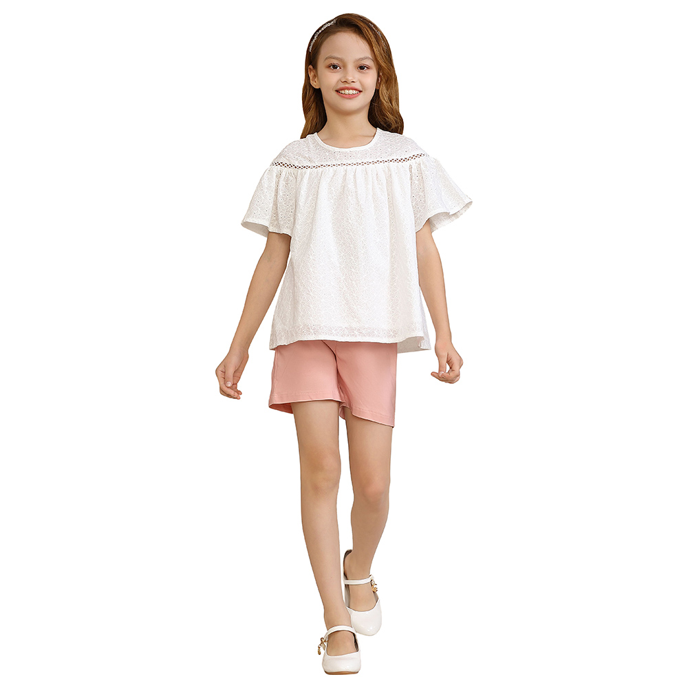 Le Crystal - 2pc-Set - Girl Top & Shorts - Pink/White