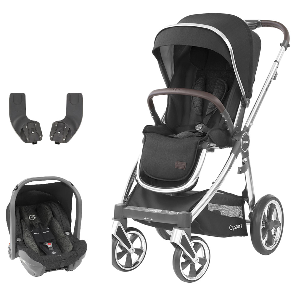 Triple stroller with store car seats attachment